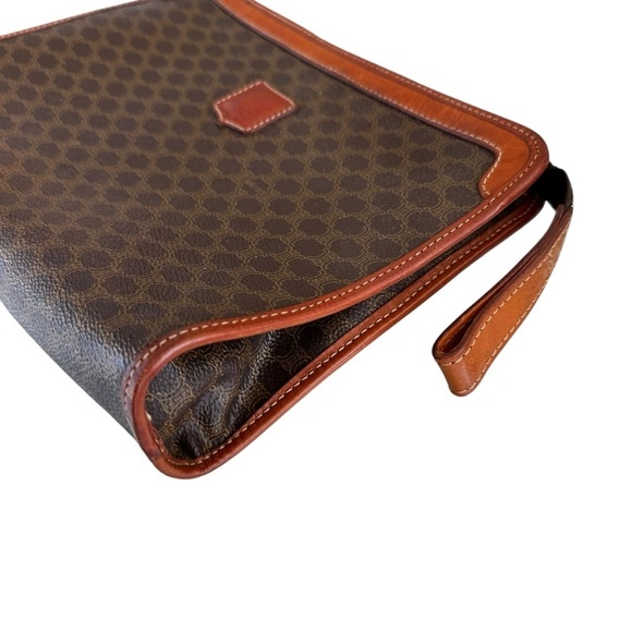 Authentic CELINE Macadam Dark Brown & Tan Leather Large Clutch Wristlet Bag - Picture 10 of 12